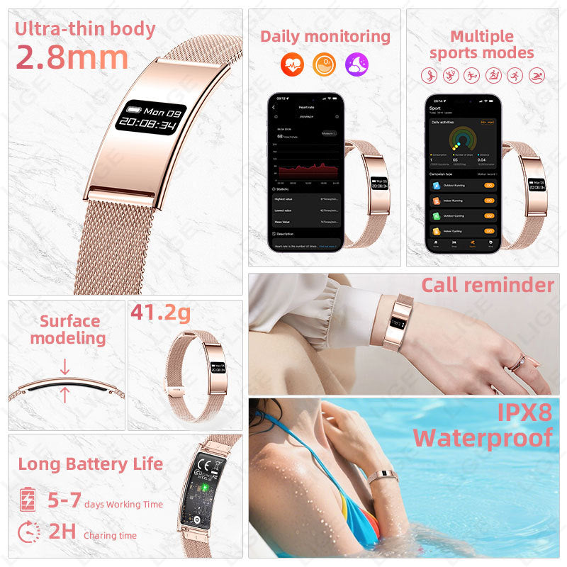 B8 Smart Bracelet, Ultra-Thin Sports Band with Heart Rate, Blood Oxygen, Sleep & Female Menstrual Cycle Health Monitoring