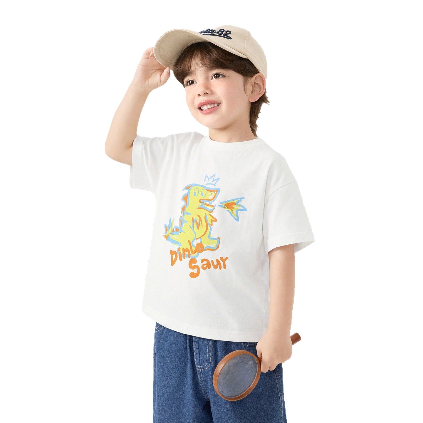 Boy's Pure Short Sleeve T-Shirt with Cartoon Print