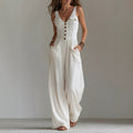 Summer pocket V-neck vest high waisted jumpsuit for women