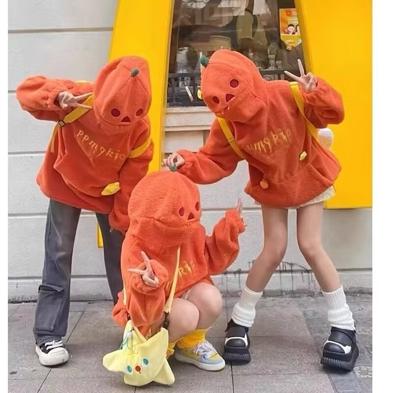 Halloween Pumpkin Head Retro Hoodie, Unisex Casual Pullover Sweatshirt