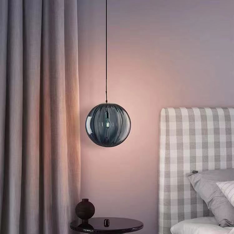 Minimalist Water Pattern Glass Sphere Pendant Light, Creative Living Room Bar Light, Nordic Bedroom Bedside Small Pendant Lamp