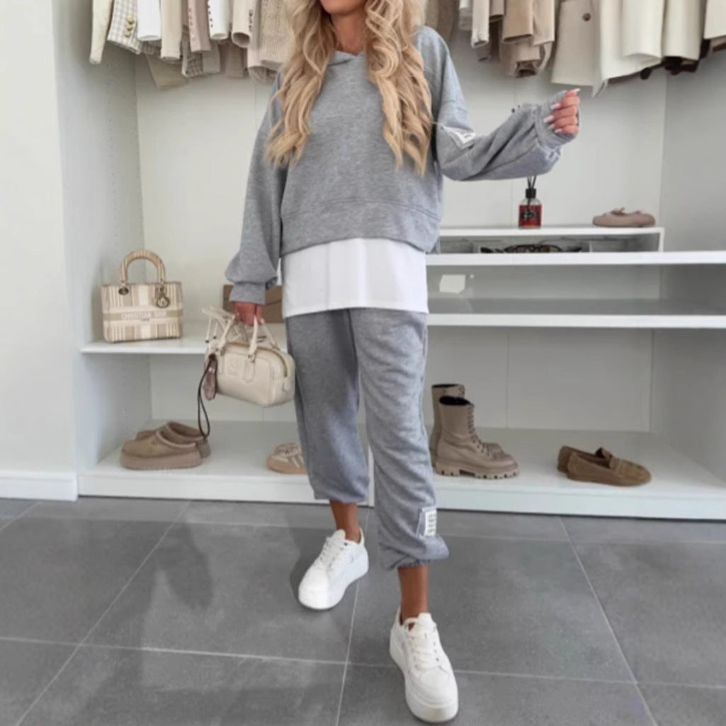 Fashionable Solid Color Casual Hooded Tracksuit Set for Women