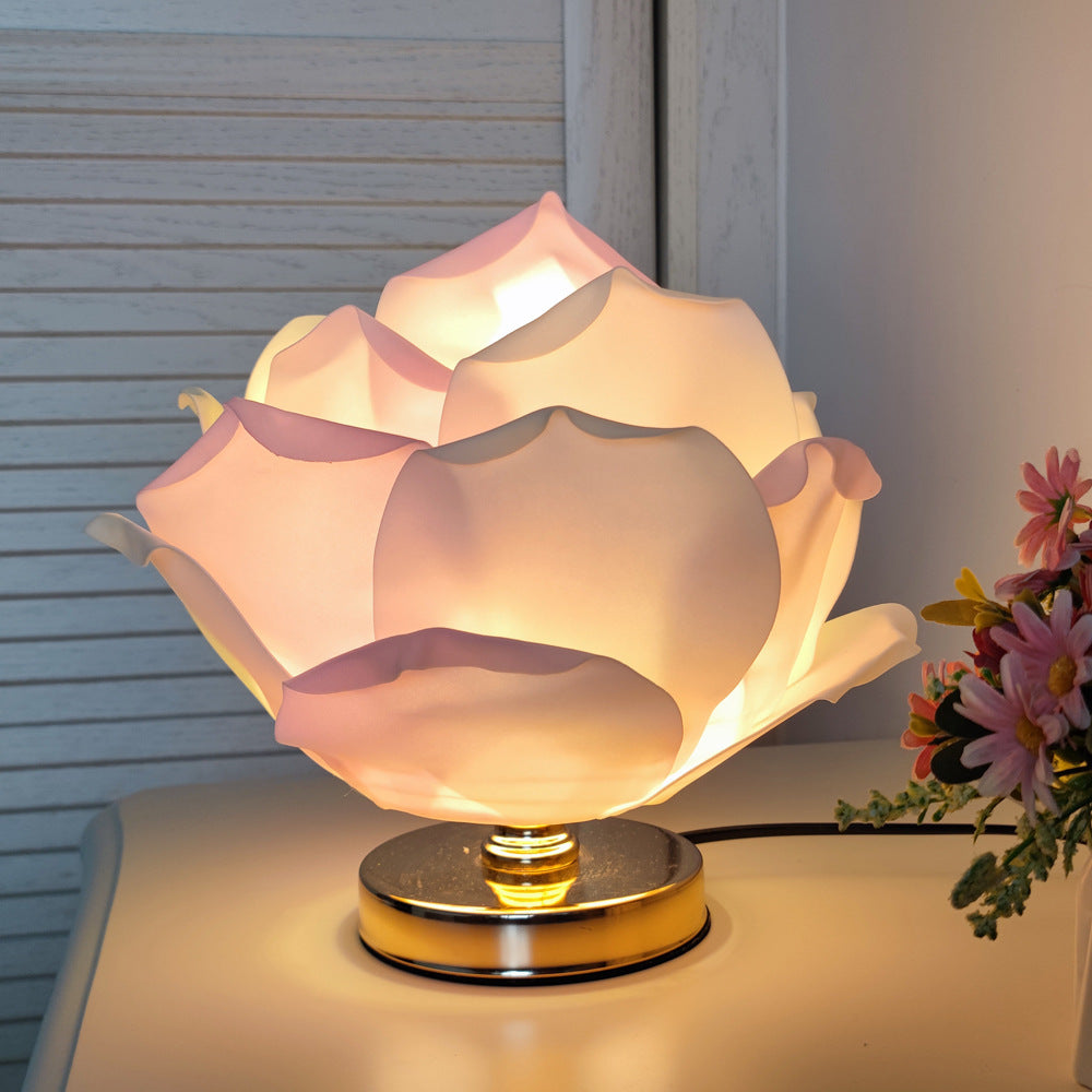 Creative Large Rose Flower Lamp Lotus Lamp for Girl's Bedroom, Romantic Atmosphere Wedding Decoration Bedside Table Lamp