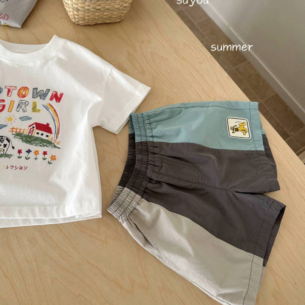 Children's Unisex Short Sleeve Loose  Cartoon Print Round Neck Top