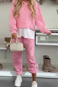 Fashionable Solid Color Casual Hooded Tracksuit Set for Women
