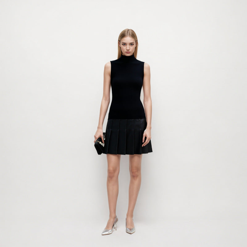 Mid to high neck sleeveless dress