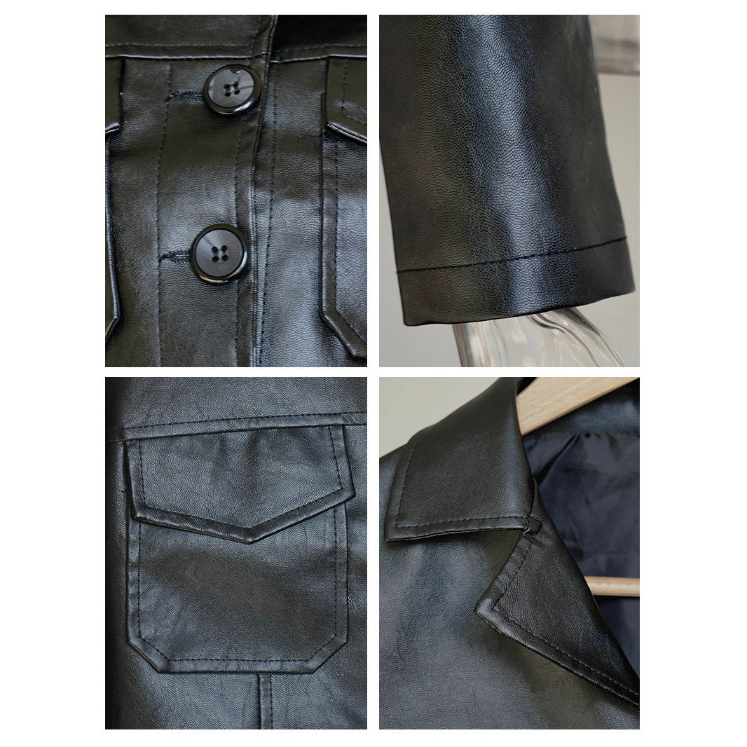 Splicing Leather Jacket Women's Winter Jacket