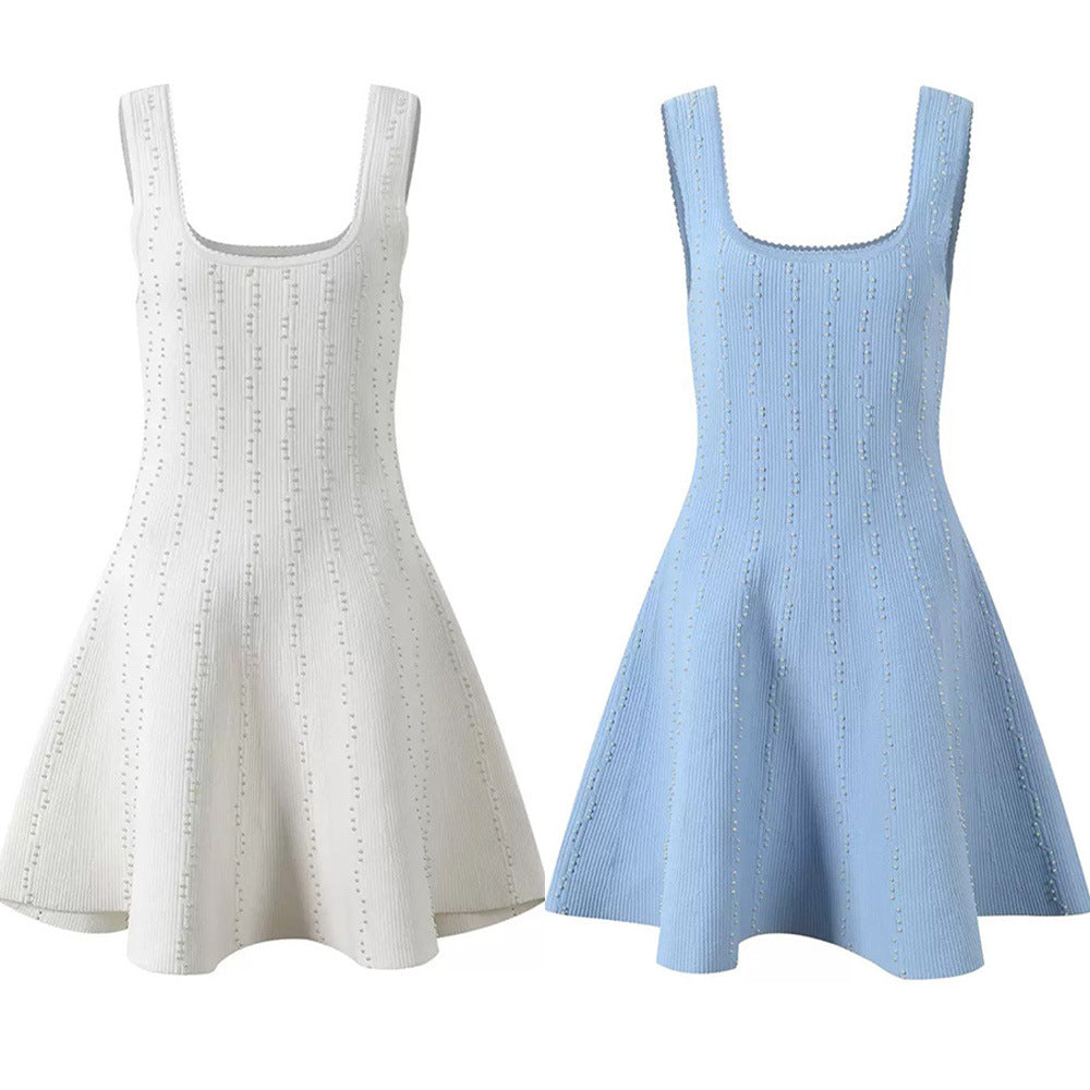 U-shaped collar waist cinched dress for women